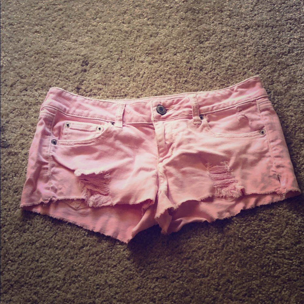 American Eagle - Distressed Pink Jean Shorts